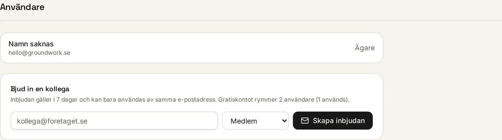 Avsnittet Användare i Inställningar med listan över medlemmar
